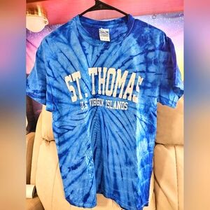 Mens St Thomas Tie Dyed Shirt Tee Shirt Blue Swirl M vacation shirt Unworn